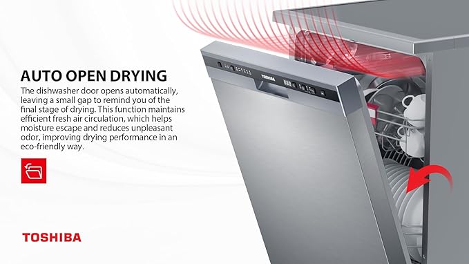 TOSHIBA Dishwasher   Dw 13F8Af(Ss) Eg  Silver Sts Door   6 Programs   Free Standing, Auto Open Dry, Noise Level 47 Db(A), Half Load, Led Interior Light Silver 13Place Set