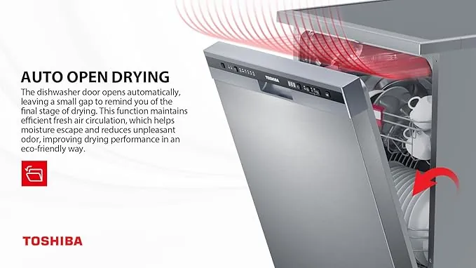 TOSHIBA Dishwasher   Dw 13F8Af(Ss) Eg  Silver Sts Door   6 Programs   Free Standing, Auto Open Dry, Noise Level 47 Db(A), Half Load, Led Interior Light Silver 13Place Set