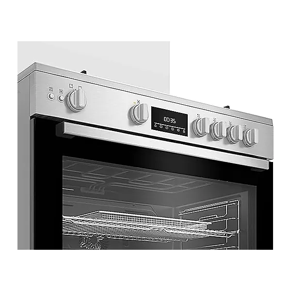 Beko 2 1 Free Standing Stove   Air Fryer Function   90 cm   Cast Iron Holders   5 Burners   Cooling and Cooking Fans   LED Digital Display   Large Oven   Stainless Steel   BGGR 11225 G A