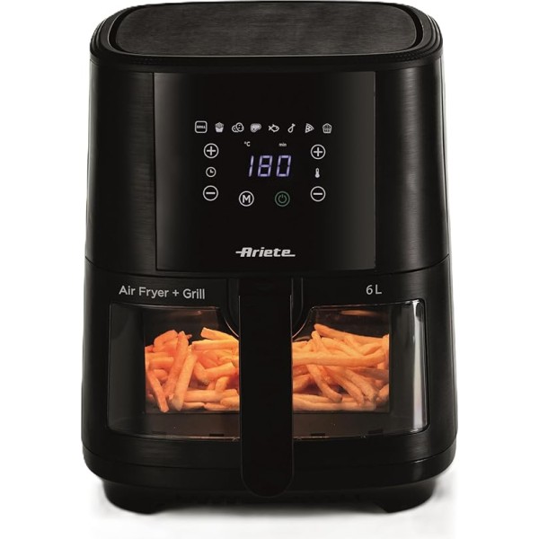 Ariete Air fryer 4626, 6L capacity, 2.5kg cooking capacity, 8 preset programs, Temperature up to 200°, Transparent basket for cooking control, 1300 W, Black (by De'longhi Group)