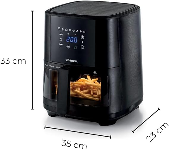 Ariete Air fryer 4626, 6L capacity, 2.5kg cooking capacity, 8 preset programs, Temperature up to 200°, Transparent basket for cooking control, 1300 W, Black (by De'longhi Group)