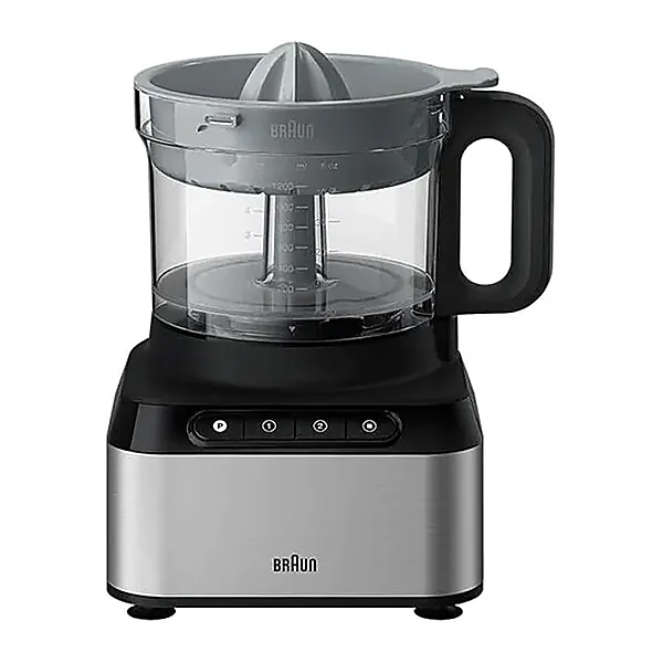 Braun PureEase FP3233SI Compact Food Processor, Citrus Press, Spatula, Dough Tool, Plastic Multi Mill, 1.2 L Blender and 2.1 L Bowl Capacity, 800 Watts, Black