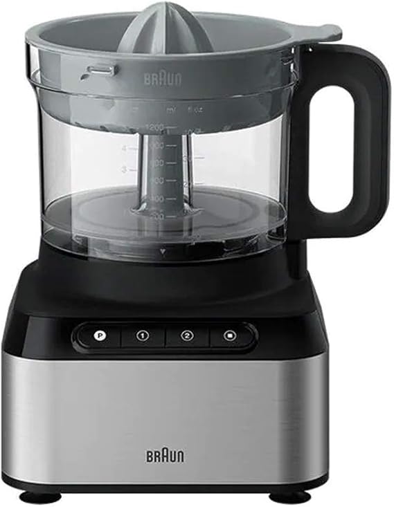 Braun PureEase FP3233SI Compact Food Processor, Citrus Press, Spatula, Dough Tool, Plastic Multi Mill, 1.2 L Blender and 2.1 L Bowl Capacity, 800 Watts, Black