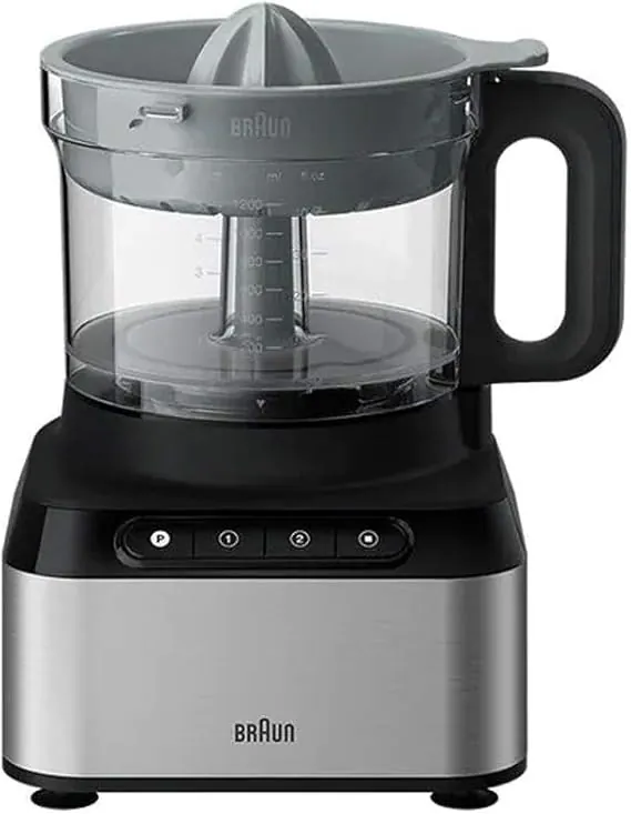 Braun PureEase FP3233SI Compact Food Processor, Citrus Press, Spatula, Dough Tool, Plastic Multi Mill, 1.2 L Blender and 2.1 L Bowl Capacity, 800 Watts, Black