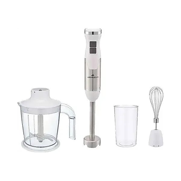 Armadillo Hand Blender, 1000 Watt, 600 ml, with Egg Beater and Chopper, White, ARM SDA HBLDG WH 005