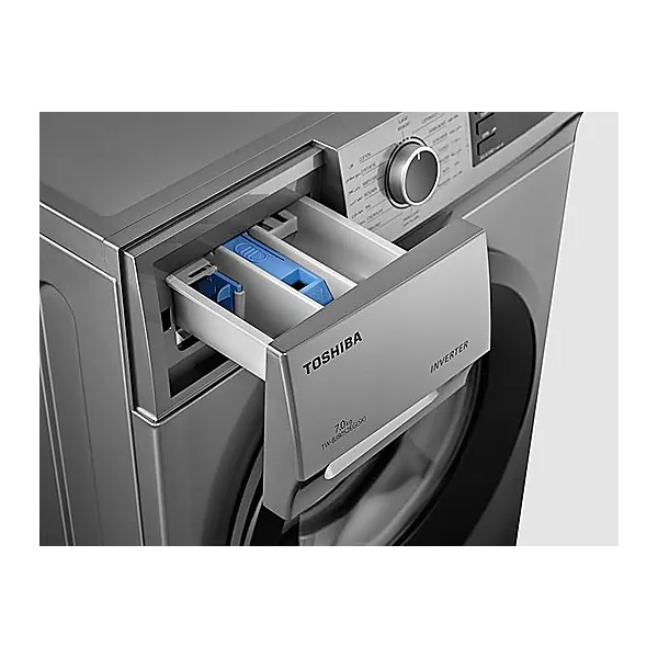 TOSHIBA Washing machine TW BJ80S2EG(SK) Front Loading, THEGREATWAVES, REAL INVERTER, WATER SHIELD FILTER, DRUM CLEAN, QUICK WASH, Full Automatic, 7KG, Silver