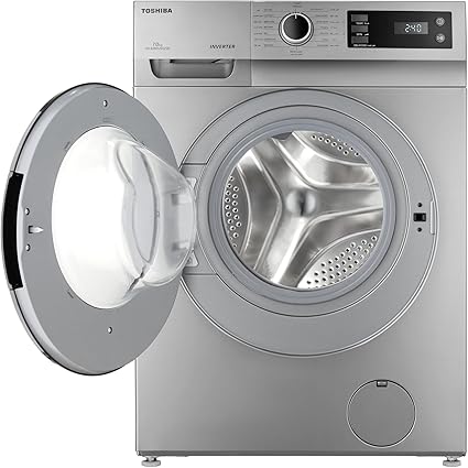 TOSHIBA Washing machine TW BJ80S2EG(SK) Front Loading, THEGREATWAVES, REAL INVERTER, WATER SHIELD FILTER, DRUM CLEAN, QUICK WASH, Full Automatic, 7KG, Silver