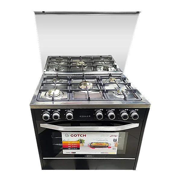 Gotch Cooker 60*90 cm, 5 Copper Burners, Full Safety, Cast Iron Pot Holders, Digital Touch Screen, Black, GOT GC9060 TDS B