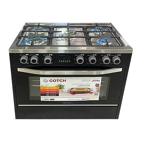 Gotch Cooker 60*90 cm, 5 Copper Burners, Full Safety, Cast Iron Pot Holders, Digital Touch Screen, Black, GOT GC9060 TDS B