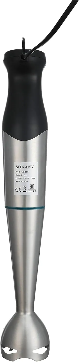 Sokany sk 758 stainless steel hand blender   1200 watt   with ice crushing blades   copper motor