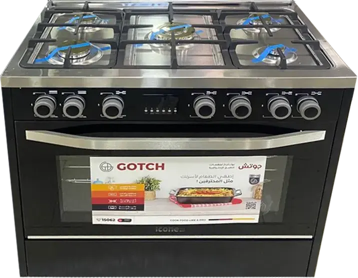 Gotch Cooker 60*90 cm, 5 Copper Burners, Full Safety, Cast Iron Pot Holders, Digital Touch Screen, Black, GOT GC9060 TDS B