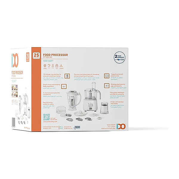 IDO Food Processor FP1000 WH   1000W   25 Functions   White   2 Years Warranty