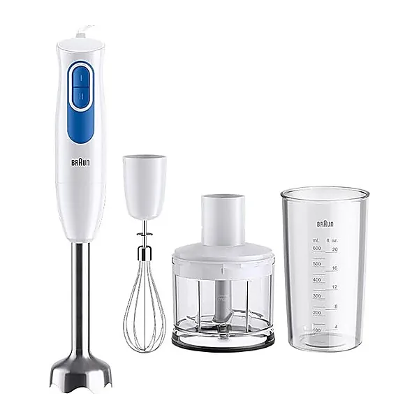 Braun MultiQuick 2 MQ20236MWH hand blender with EasyTwist system, mixer for sauces and smoothies, 2 speeds, chopper with 500 ml and whisk, 600 W, white