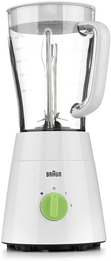 Braun JB0115WH Blender 2 in 1, 500W, 1.75L, 2 Speeds, Pulse Function, 4 Blades System, White Green